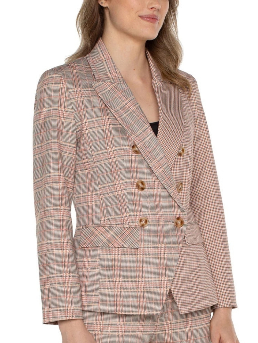 Liverpool Hadley Half and Half Double Breasted Blazer lava flow glen plaid small